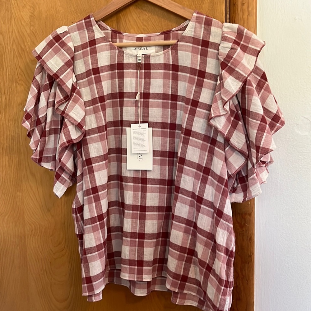The Great. Whisper Blouse NWT Size L Brick Red Plaid